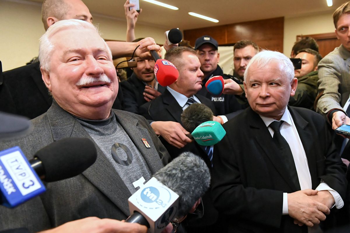 Lech Wałęsa i Jarosław Kaczyński spotkali się na sali sądowej w 2018 roku.