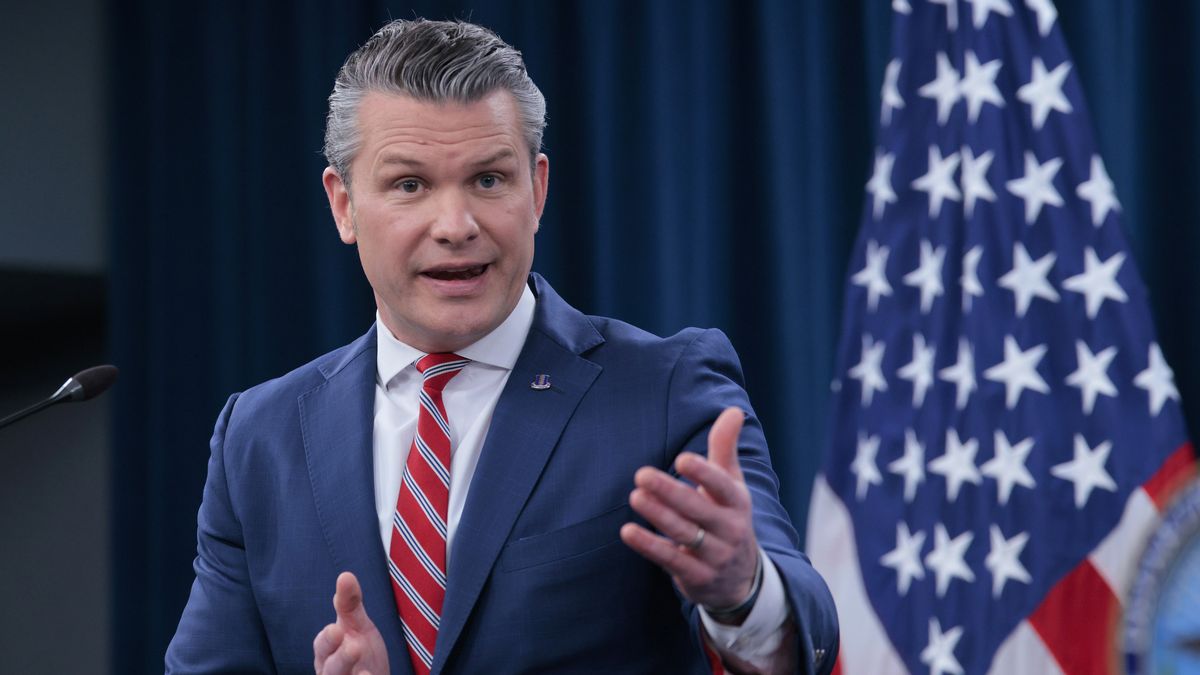 ARLINGTON, VIRGINIA - MAY 05: U.S. Secretary of War Pete Hegseth speaks during a press briefing at the Pentagon on May 05, 2026 in Arlington, Virginia. Tensions remain high in the Strait of Hormuz as the U.S. and Iran traded shots on Monday after Trump said the U.S. military would open the strait for shipping. (Photo by Chip Somodevilla/Getty Images)
