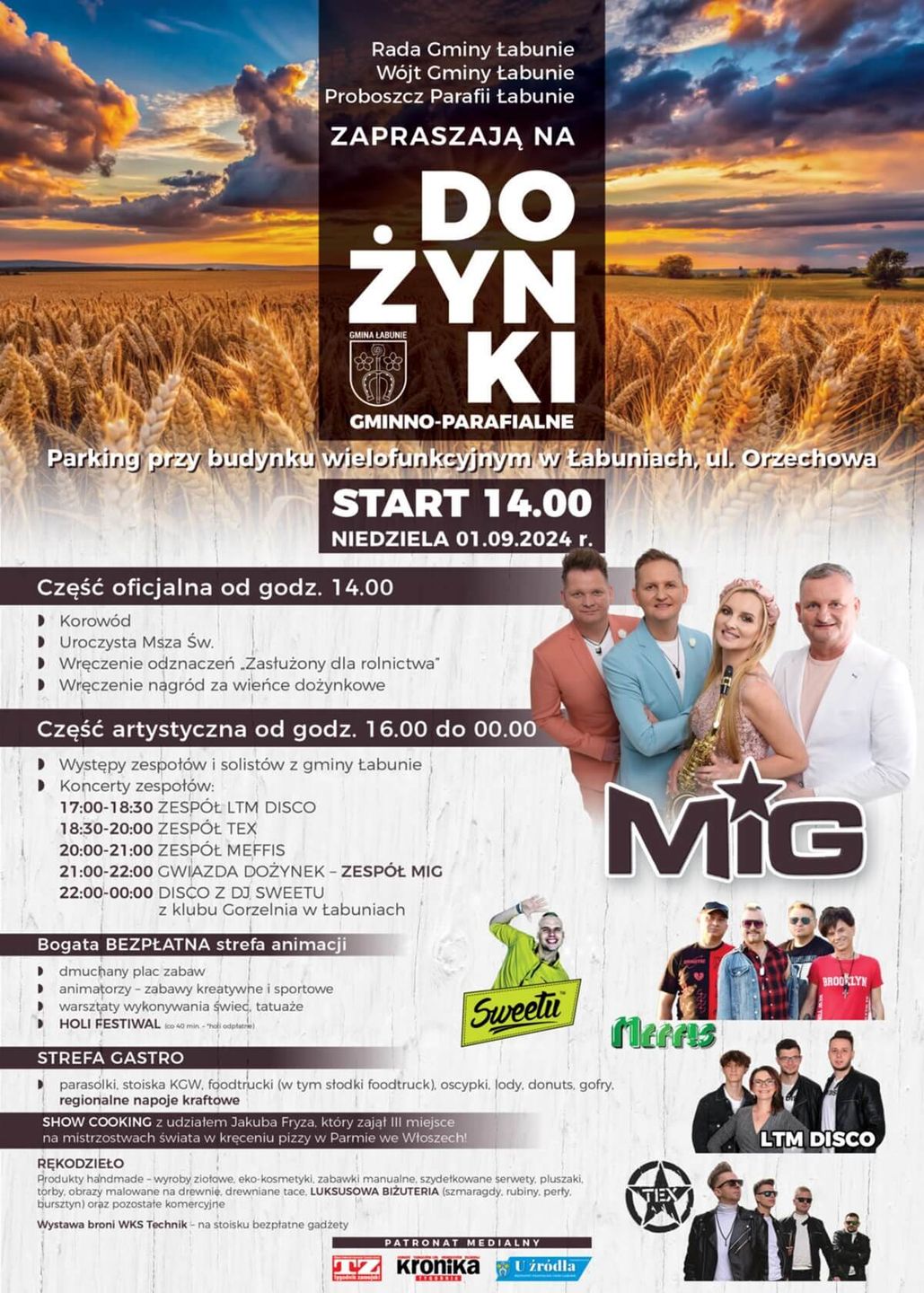 Dożynki w Łabuniach 2024 - plakat, program wydarzenia