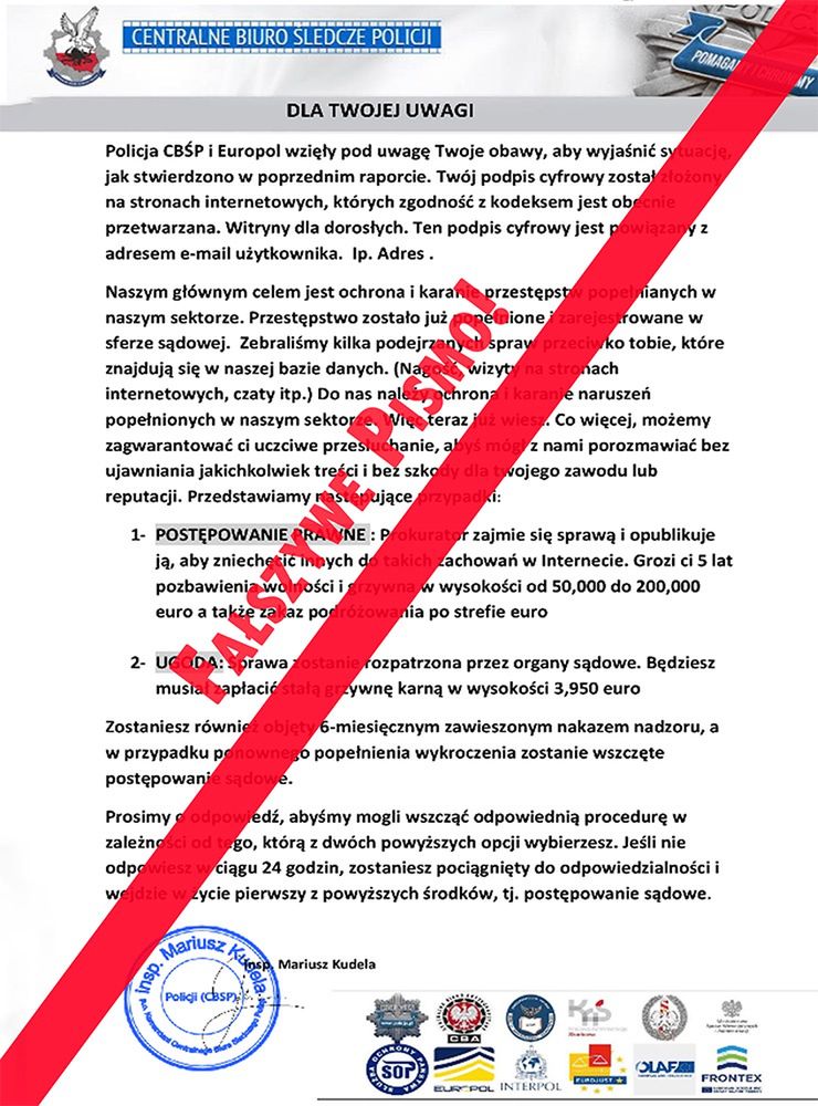 Fałszywy mail od policji