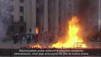 Płonący budynek, dziesiątki ofiar w Odessie