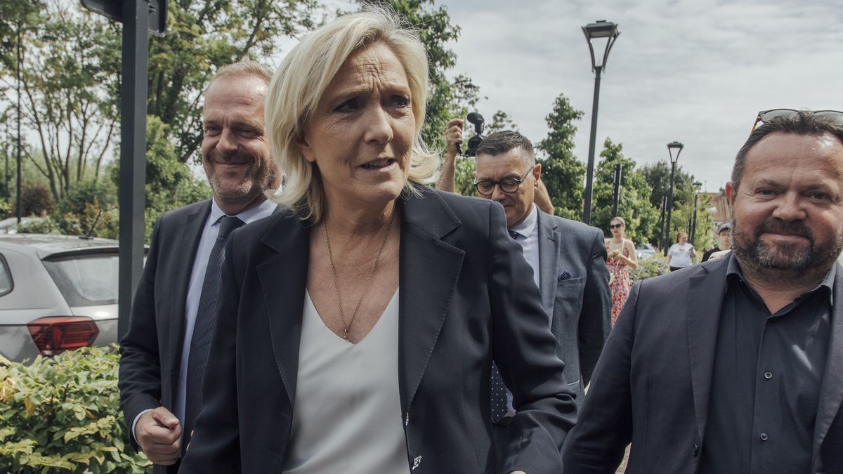 Marine Le Pen, leader of National Rally, arrives to vote at a polling station during the first round of legislative elections in Henin-Beaumont, France, on Sunday, June 30, 2024. President Emmanuel Macron's decision three weeks ago to call snap elections overturned any semblance of political stability in France and opened the door to the possibility of the first far-right government in the modern republic. Photographer: Cyril Marcilhacy/Bloomberg via Getty Images