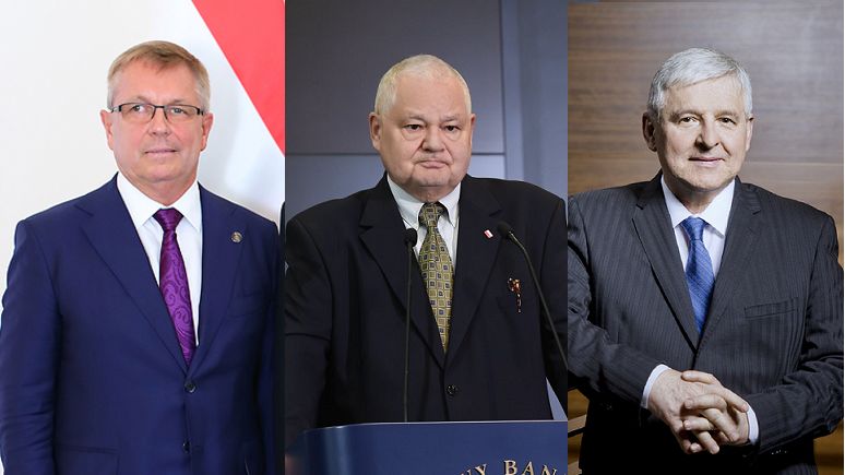 Od lewej prezes MNB György Matolcsy, szef NBP Adam Glapiński i prezes CNB Jiri Rusnok