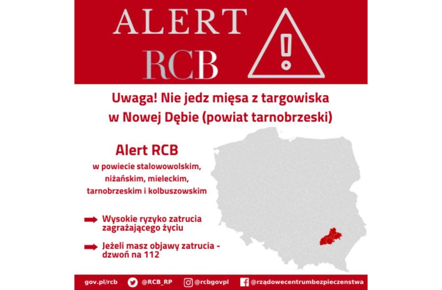 Alert RCB wysłany do mieszkańców części woj. podkarpackiego
