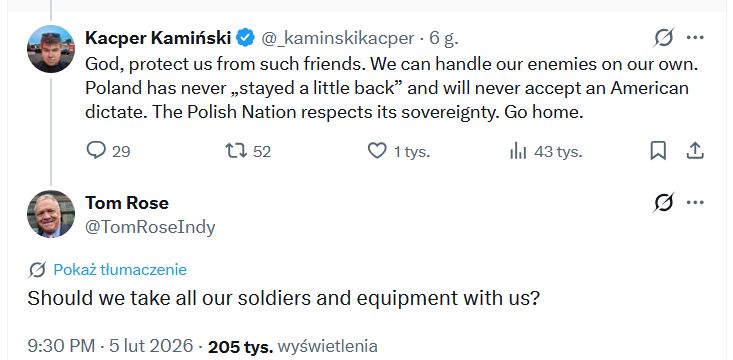 Odpowiedź ambasadora USA z konta, którego używa prywatnie