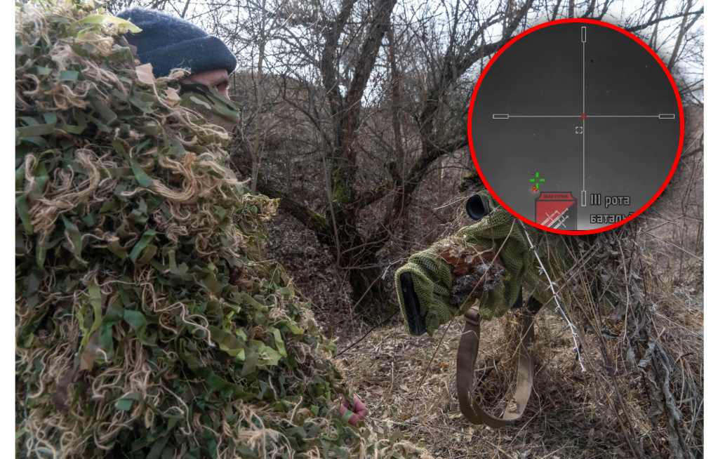 A Ukrainian sniper showed how he shoots at drones.