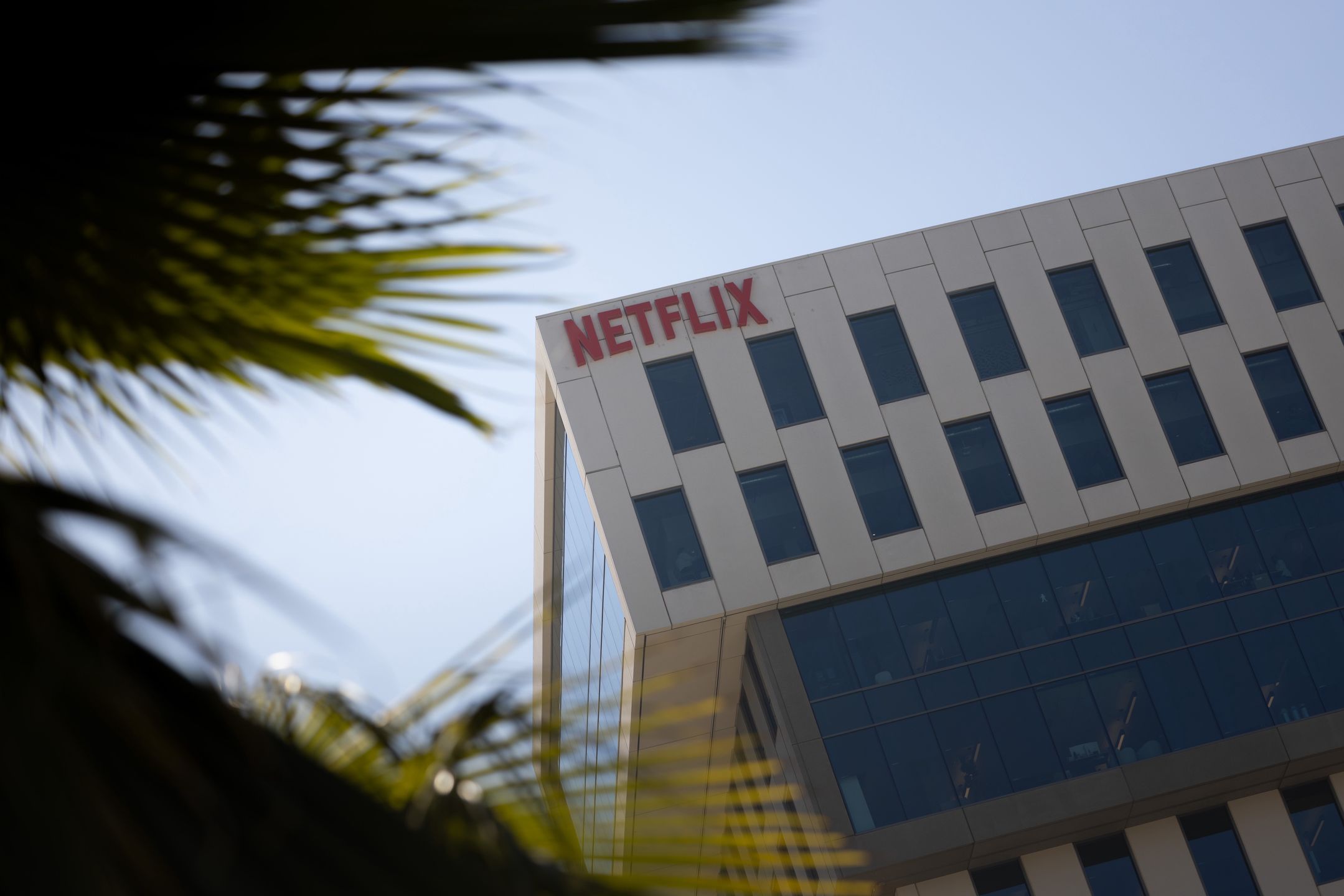 Los Angeles, CA - October 18: A Netflix building at the corner of N. Van Ness Avenue and Sunset Boulevard, in Los Angeles, CA, Wednesday, Oct. 18, 2023. (Jay L. Clendenin / Los Angeles Times via Getty Images)