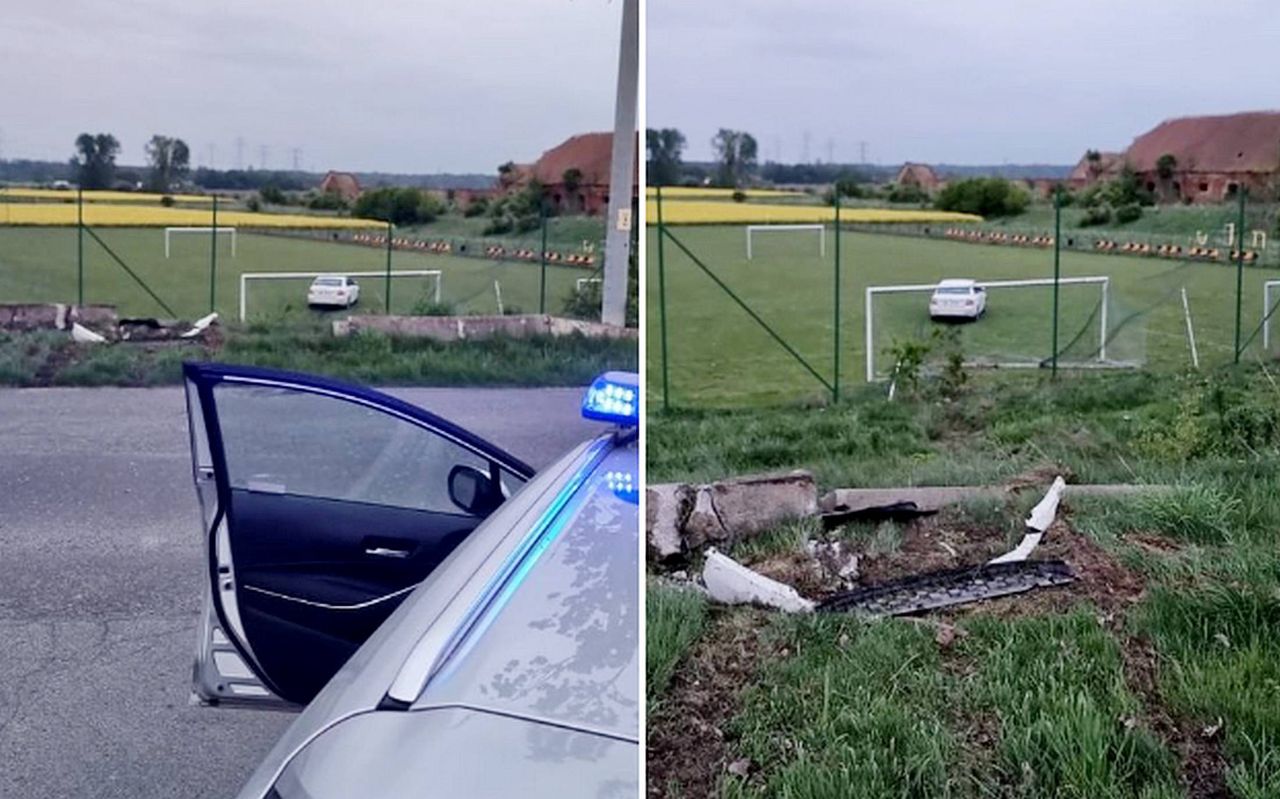 Samochód przeleciał w powietrzu 20 m i trafił do bramki