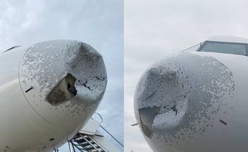 Awaryjne lądowanie w Katowicach. Samolot uszkodzony w gradzie