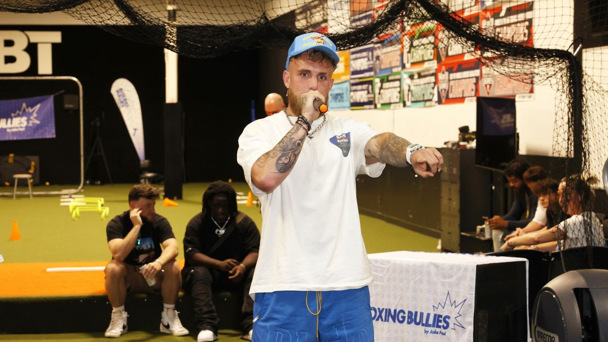 BOCA RATON, FLORIDA - MARCH 26: Jake Paul speaks at the Boxing Bullies event host by himself and The Berman Law Group on March 26, 2023 in Boca Raton, Florida. (Photo by Alexander Tamargo/Getty Images for Berman Law Group)