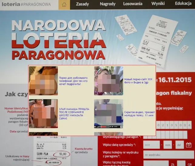 Atak na rządową stronę Loterii Paragonowej. Wyświetla się porno