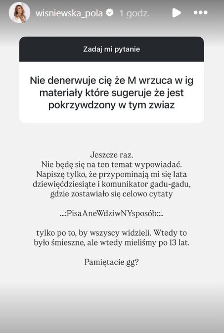 Wpis Poli Wiśniewskiej na Instagramie