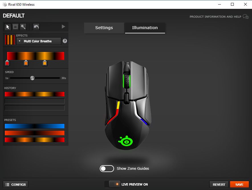 Szereg opcji związanych z podświetleniem.