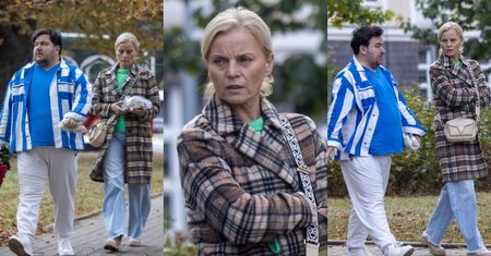 Małgorzata Foremniak z PARTNEREM dzierżącym bukiet róż odwiedzają warszawski szpital