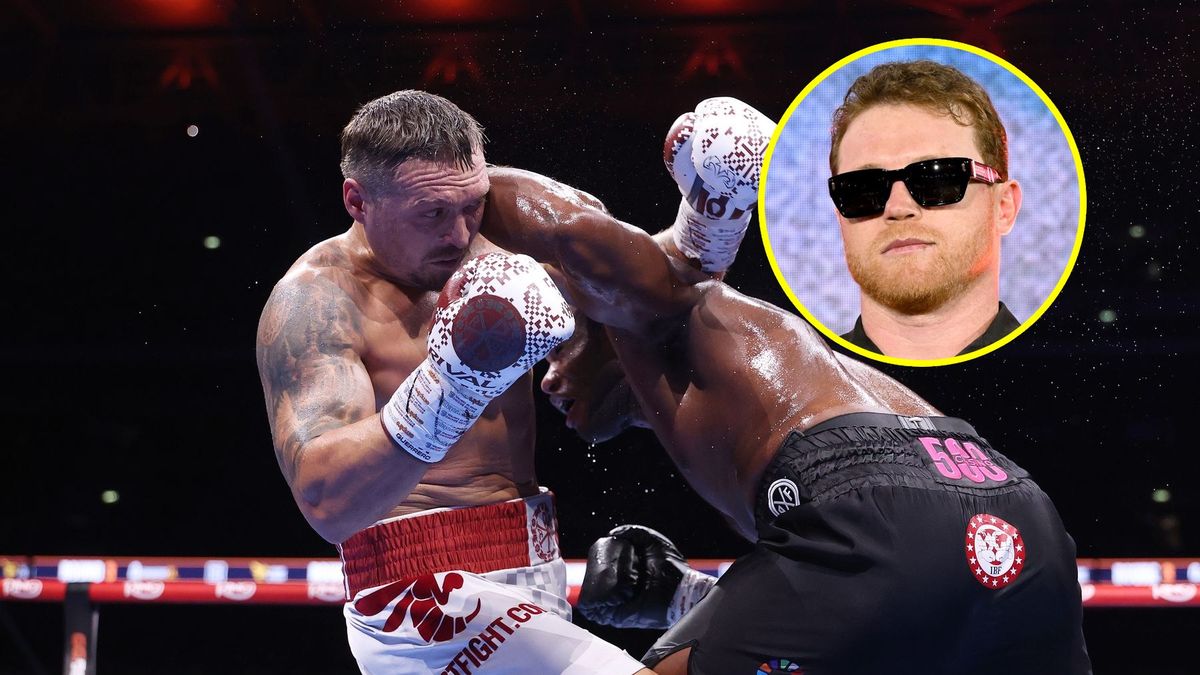 Getty Images / Richard Pelham/Slaven Vlasic / Walka Ołeksandr Usyk - Daniel Dubois, w kółku: Saul Canelo Alvarez