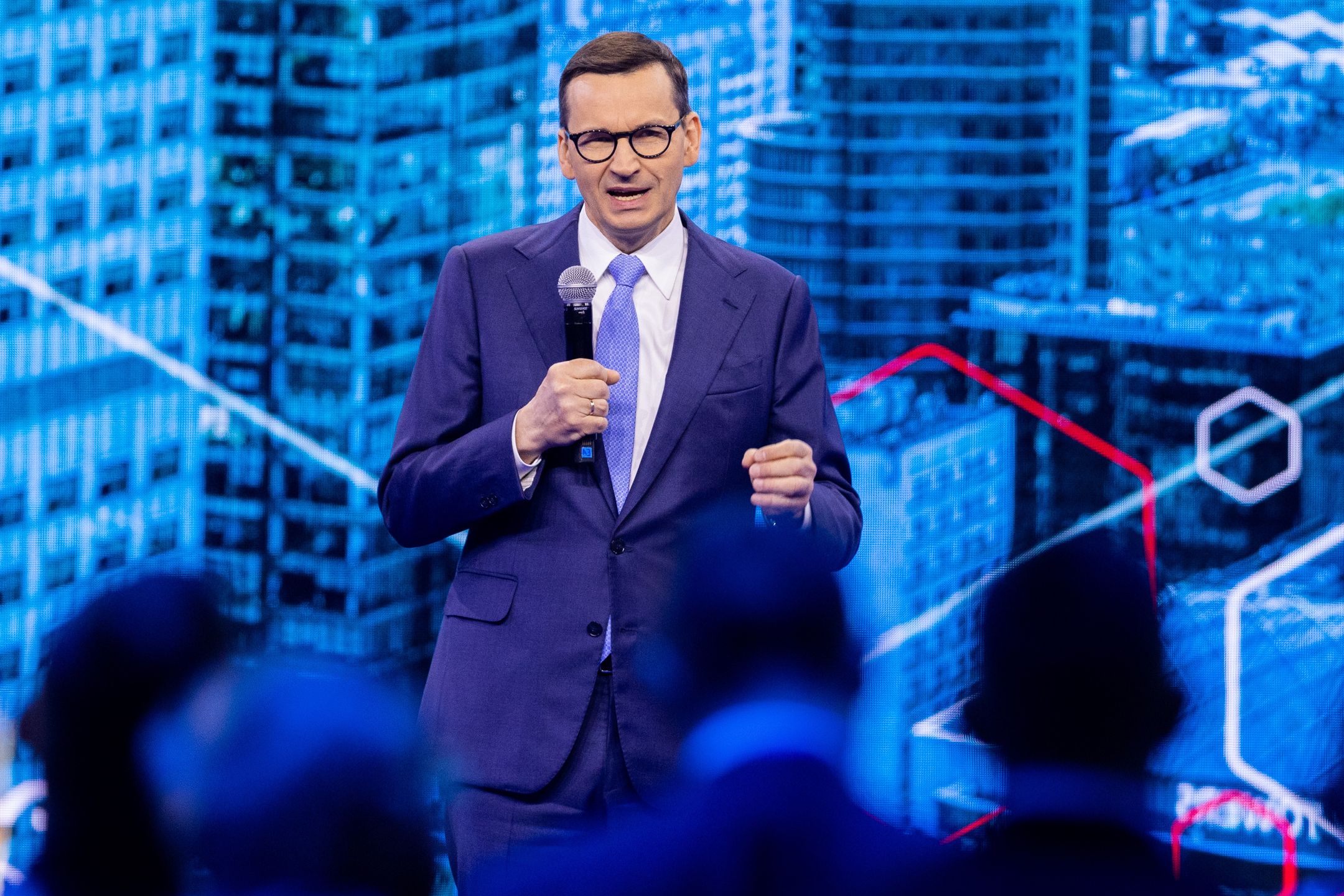 Mateusz Morawiecki  Prime Minister of Poland during program convention  party Law and Justice in Warsaw, Poland, on May 13, 2023
NO SALES POLAND (Photo by Andrzej Iwanczuk/NurPhoto via Getty Images)