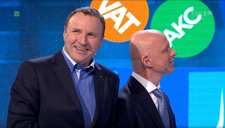 Jacek Kurski i Paweł Szałamacha w trakcie "Wielkiego Testu wiedzy o podatkach"