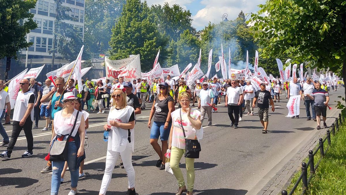 Protest górników w Warszawie.