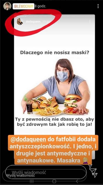 Mem z InstaStory Dody, po którym Maja Staśko zarzuciła Rabczewskiej szerzenie fatfobii