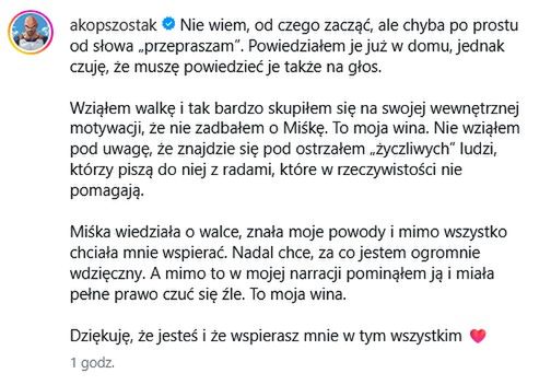 Akop Szostak publicznie przeprosił ukochaną 
