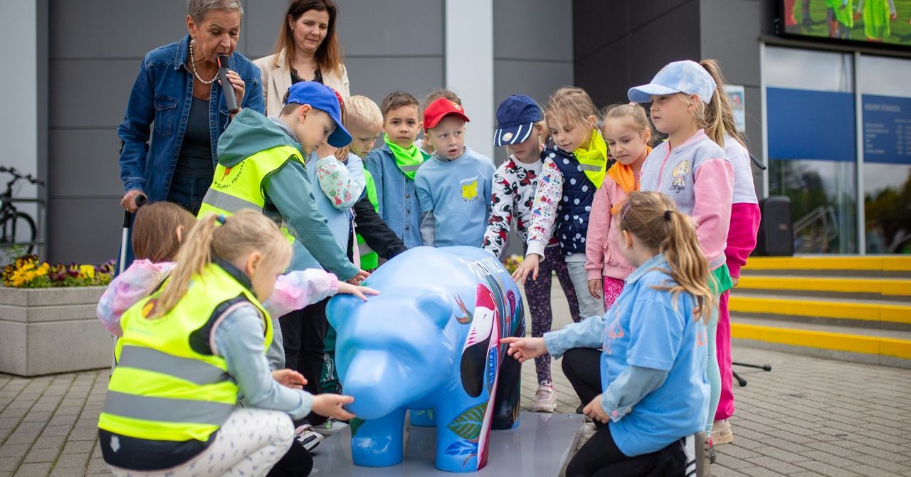 Nowy niedźwiadek szczęścia w Słupsku. Kolorowy miś stanął przy Parku Wodnym Trzy Fale