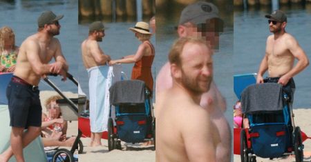 Wyrzeźbiony niczym grecki bóg Borys Szyc PRĘŻY GOŁĄ KLATĘ i przebiera się w plażowe galoty z pomocą małżonki Justyny Nagłowskiej (ZDJĘCIA)