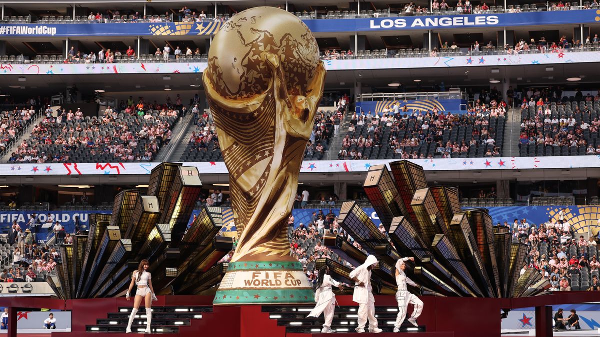 LOS ANGELES, CALIFORNIA - JUNE 12: Rema, LISA and Anitta perform during the opening ceremony during the FIFA World Cup 2026 Group D match between USA and Paraguay at Los Angeles Stadium on June 12, 2026 in Los Angeles, California. (Photo by Stu Forster/Getty Images)