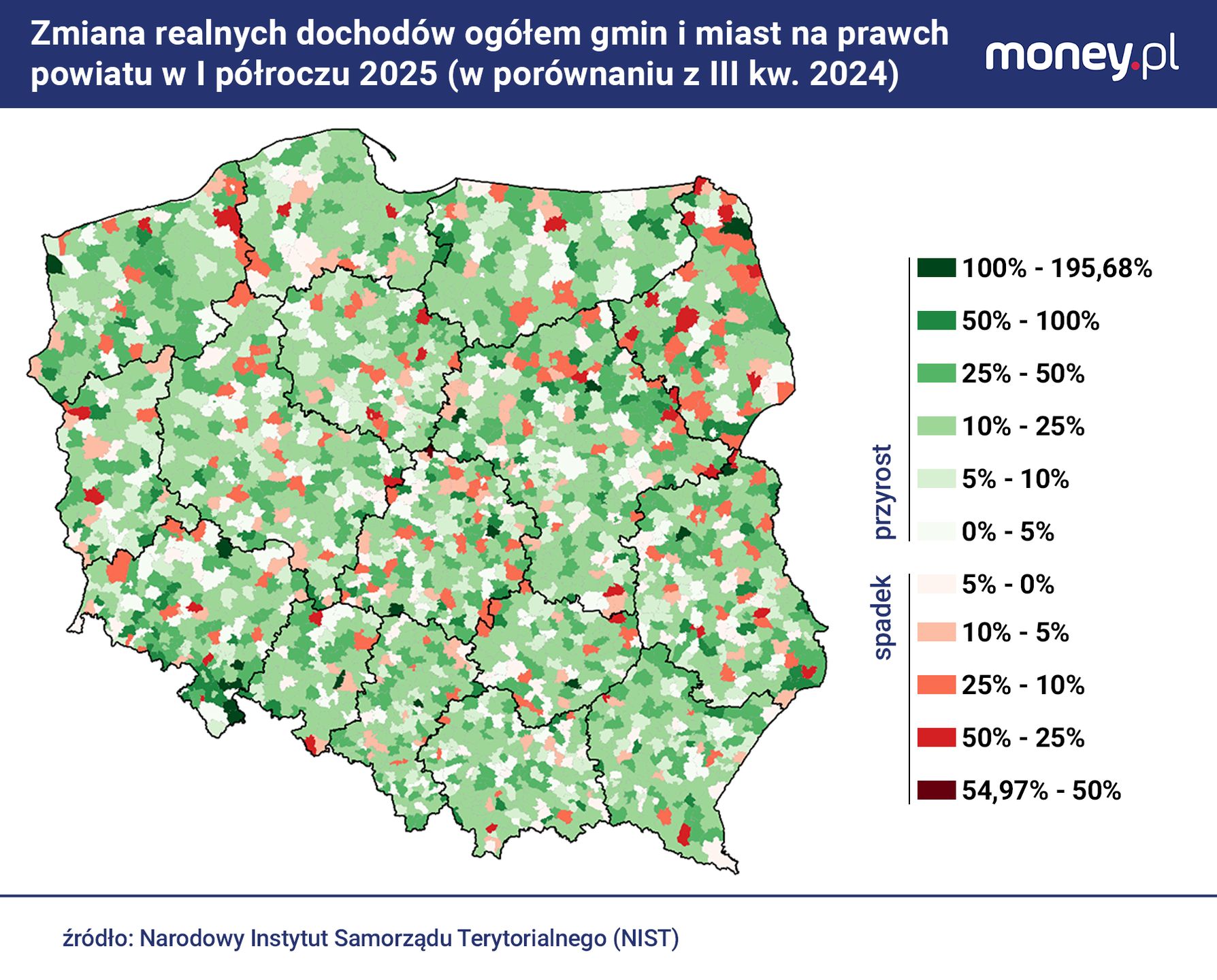Zmiana realnych dochodów gmin i miast na prawach powiatu.