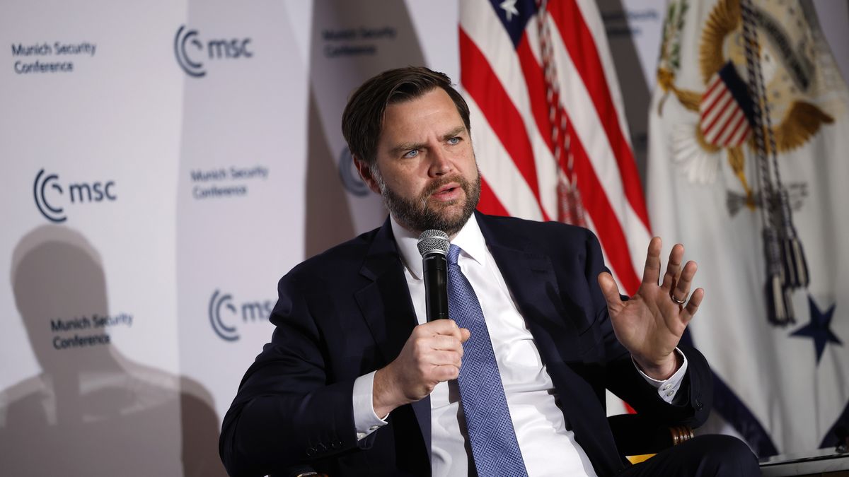 WASHINGTON, DC - MAY 07: U.S. Vice President JD Vance delivers remarks to the Munich Leaders Meeting, hosted by the Munich Security Conference, at the Willard Hotel on May 07, 2025 in Washington, DC. The meeting brings together European and American leaders for a discussion on current security challenges and to strengthen transatlantic partnerships, focusing on defense, economics, and regional security. (Photo by Kevin Dietsch/Getty Images)