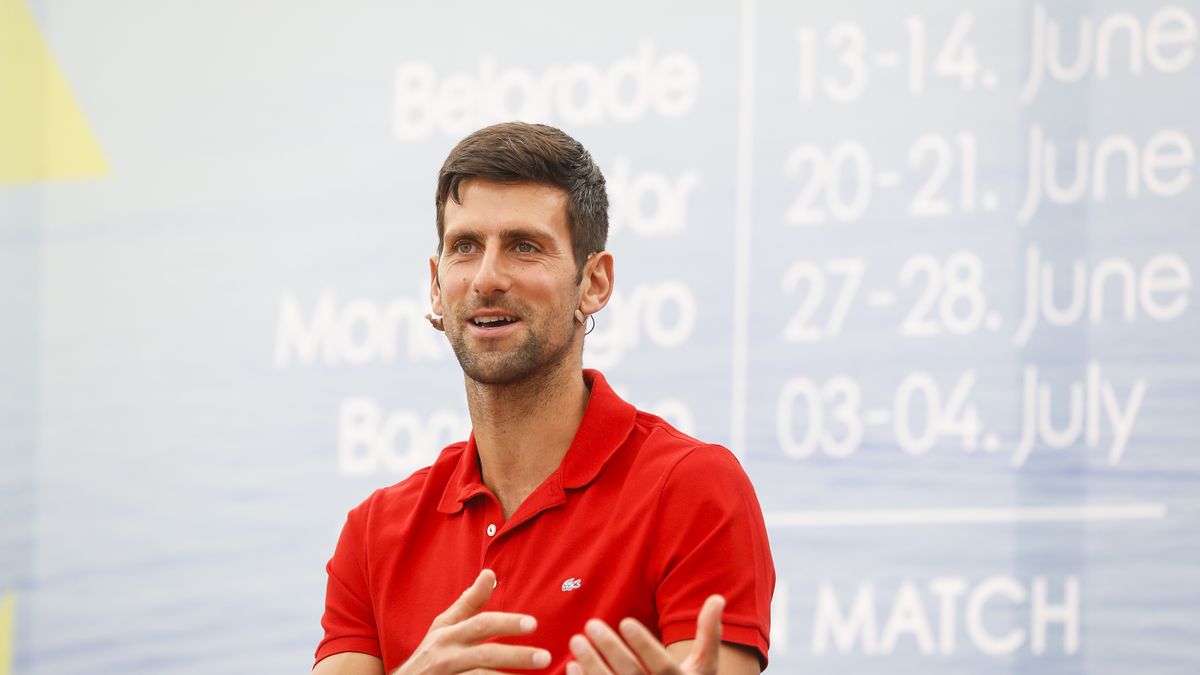 BELGRADE, SERBIA - MAY 25: Novak Djokovic of Serbia speaks to the media at a news conference on the upcoming Adria Tour tennis tournament at Novak Tennis Centre on May 25, 2020 in Belgrade, Serbia. (Photo by Srdjan Stevanovic/Getty Images)