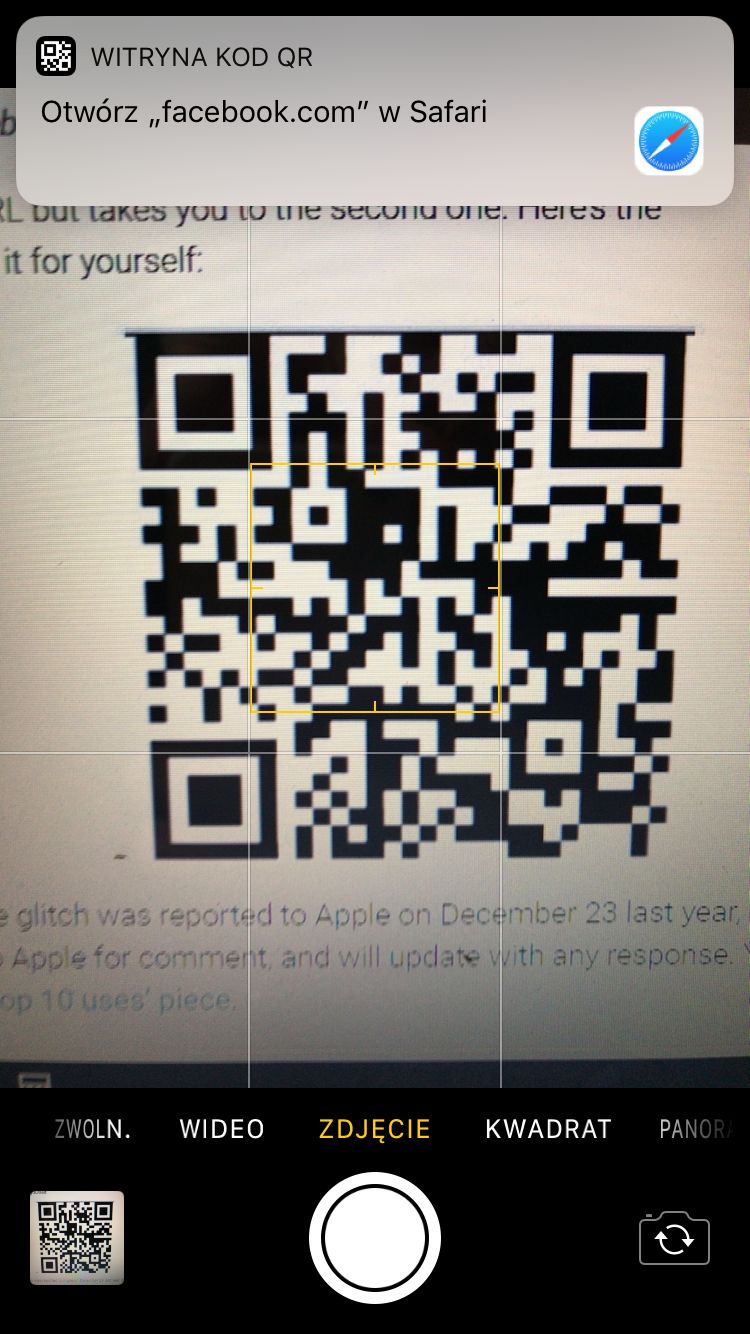 Spreparowany kod QR, który wprowadza w błąd.