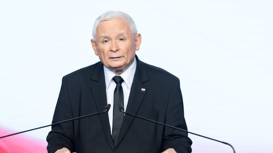 Jaroslaw Kaczynski, the leader of the right-wing Law and Justice (PiS) party, is speaking during a press conference in Warsaw, Poland, on September 05, 2024 (Photo by Foto Olimpik/NurPhoto via Getty Images)