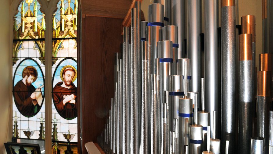 Detail of the renovated and restored organ at St. James parish in Chatham Thursday afternoon September 30, 2010.  The new instrument will have its premiere performance on Sunday, Oct. 3.   (Photo by John Carl D'Annibale/Albany Times Union via Getty Images)