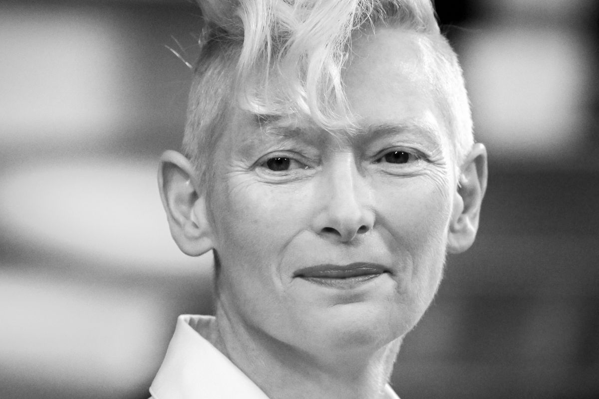 CANNES, FRANCE - MAY 21: (EDITORS NOTE: Image has been converted to black and white) Tilda Swinton attends the screening of "R.M.N" during the 75th annual Cannes film festival at Palais des Festivals on May 21, 2022 in Cannes, France. (Photo by Gareth Cattermole/Getty Images)