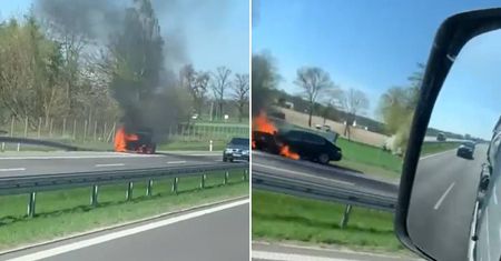 Pożar na drodze ekspresowej S19, BMW stanęło w ogniu