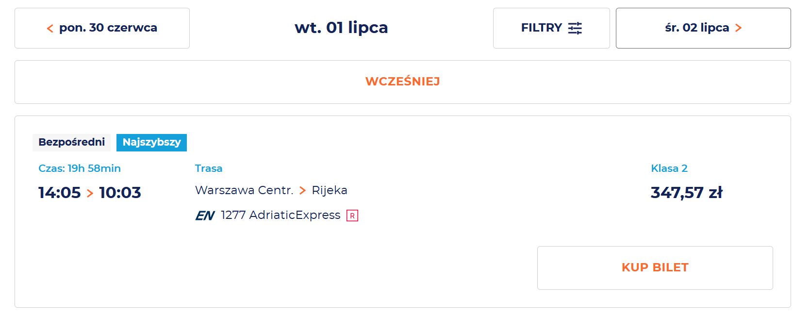 Ceny biletów na pociąg do Chorwacji