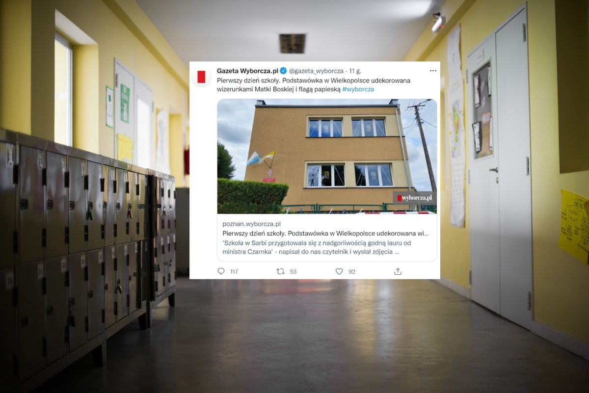 Podstawówka w Wielkopolsce udekorowana jak kościół. "Godna lauru od ministra Czarnka"