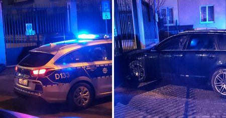 Wjechał prosto w bramę. Płacząc, prosił policjantów, aby go puścili