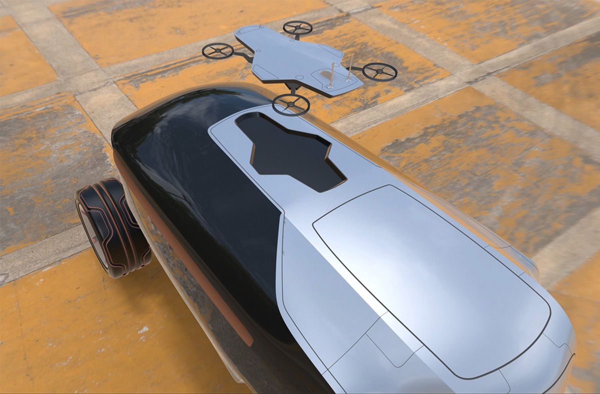 Interesująca koncepcja fotograficznego samochodu przyszłości z własnym dronem