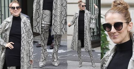 Celine Dion w kolejnym płaszczu Z PYTONA i butach do uda za 26 TYSIĘCY (ZDJĘCIA)