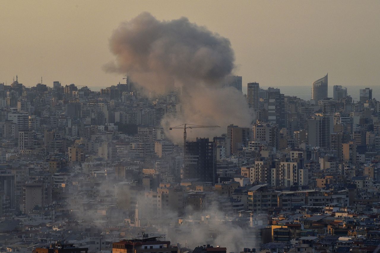 Smoke rising after Israeli attacks on Lebanon on September 28