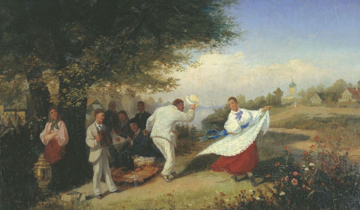 Tańce i hulanki zastąpiły wyrafinowane przyjęcia. Obraz Leonida Solomatkina z 1882 roku