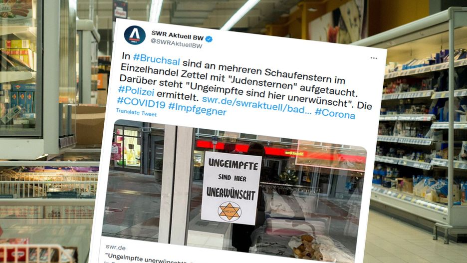 Protest przeciwko szczepieniom w Niemczech. Na sklepach kartki z "żydowską gwiazdą"