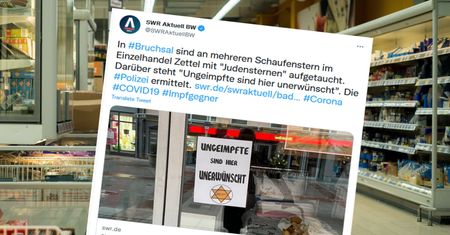 Protest przeciwko szczepieniom w Niemczech. Na sklepach kartki z "żydowską gwiazdą"