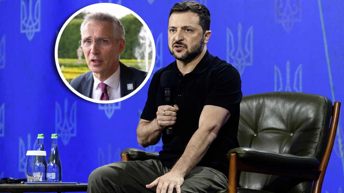 Szef NATOJens Stoltenberg i prezydent Ukrainy Wołodymyr Zełenski