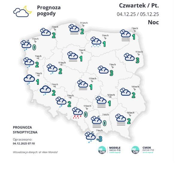 Prognoza w nocy z czwartku na piątek