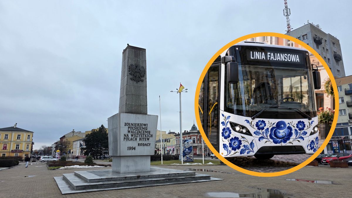 Plac Wolności. Autobus linii fajansowej - wygenerowane przez AI