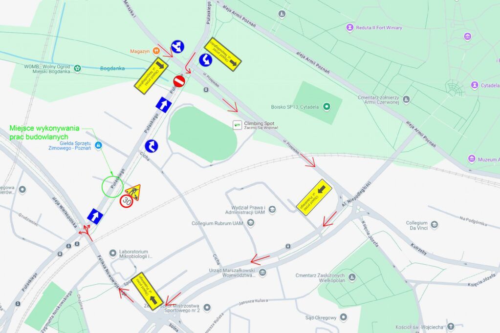 Poznań: czasowe zmiany w organizacji ruchu na ul. Pułaskiego