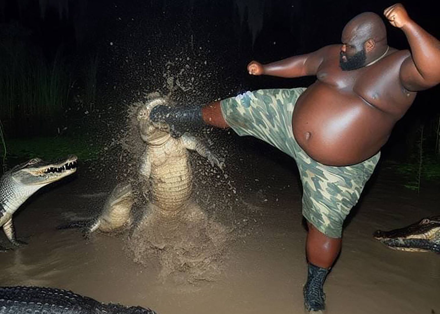 Mężczyzna walczący z aligatorami podbił internet. Szkoda, że nie istnieje