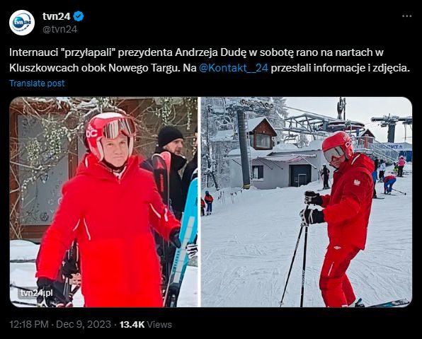 Prezydent Andrzej Duda na nartach